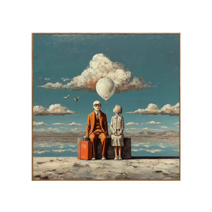 Travelers beneath a White Balloon and Cloud Wall Art | OILDECO