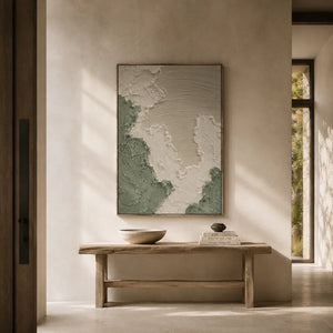 Sage Relief Textured Wall Art displayed in a bright dining room | Oildeco