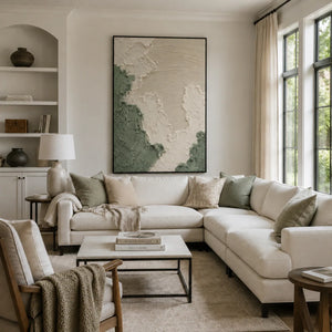 Sage Relief Textured Wall Art styled in a modern living room | Oildeco