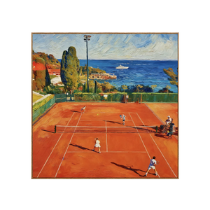 Terracotta Tennis Court above a Blue Bay Wall Art | OILDECO