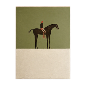Red-Capped Rider on a Dark Horse in Olive Wall Art | OILDECO