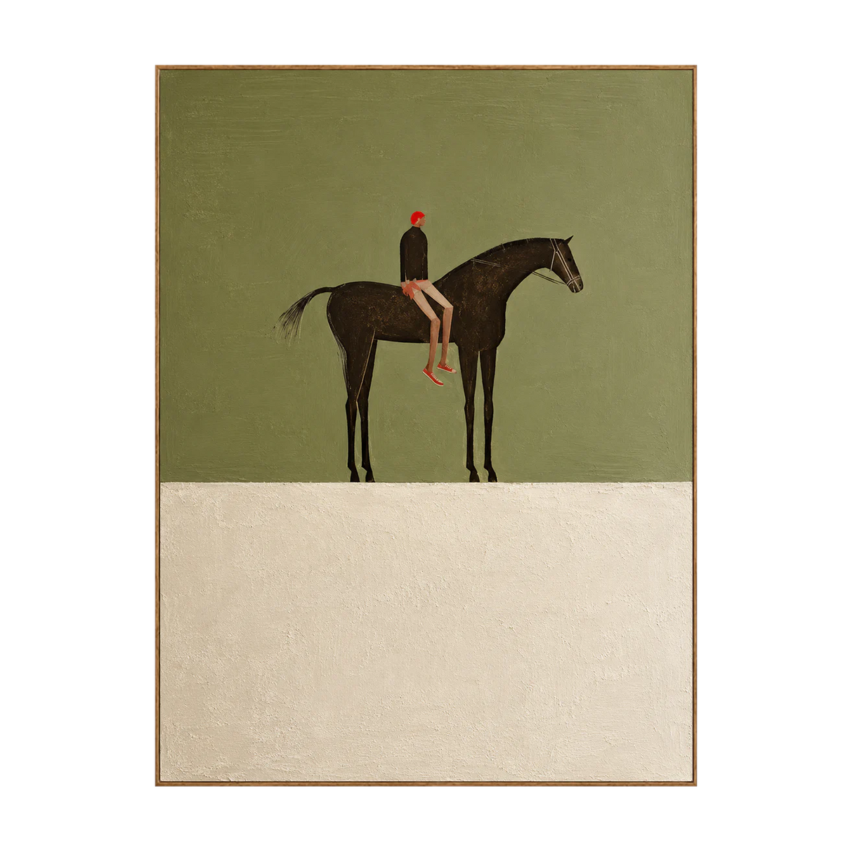 Red-Capped Rider on a Dark Horse in Olive Wall Art