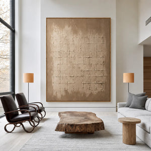 Weathered Sand Grid on Warm Taupe Wall Art styled interior scene 1 | OILDECO