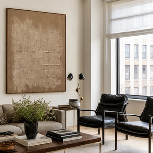 Weathered Sand Grid on Warm Taupe Wall Art styled interior scene 3 | OILDECO