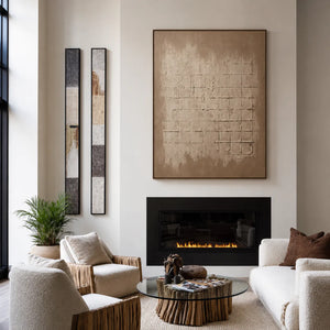 Weathered Sand Grid on Warm Taupe Wall Art styled interior scene 4 | OILDECO