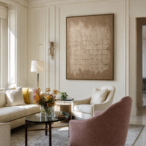 Weathered Sand Grid on Warm Taupe Wall Art styled interior scene 5 | OILDECO