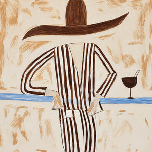 Striped Figure with a Sweeping Hat and Goblet Wall Art artwork view | OILDECO