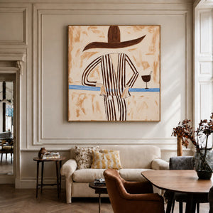 Striped Figure with a Sweeping Hat and Goblet Wall Art styled interior scene 4 | OILDECO