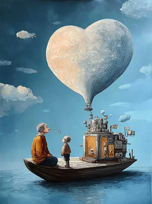 Heart Balloon above a Storybook Boat Wall Art artwork view | OILDECO