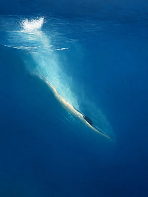 Diver beneath a White Splash in Deep Blue Wall Art artwork view | OILDECO