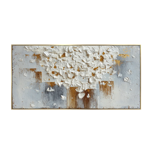 White Blossom Canopy with a Golden Trunk Wall Art | OILDECO