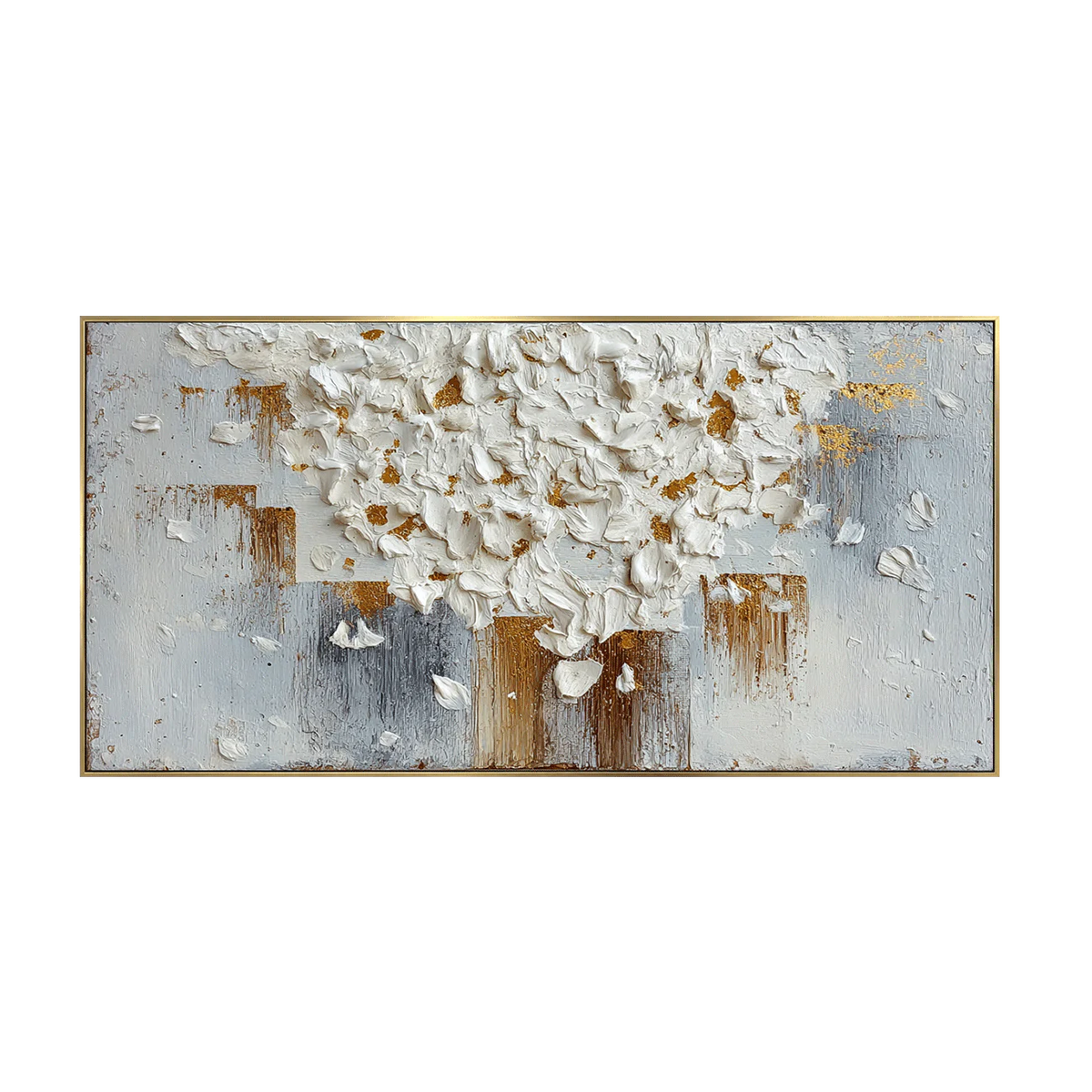White Blossom Canopy with a Golden Trunk Wall Art