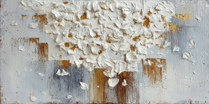 White Blossom Canopy with a Golden Trunk Wall Art artwork view | OILDECO