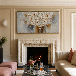 White Blossom Canopy with a Golden Trunk Wall Art styled interior scene 4 | OILDECO