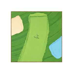 Tiny Golfers on a Lime Fairway beside Blue Water Wall Art | OILDECO