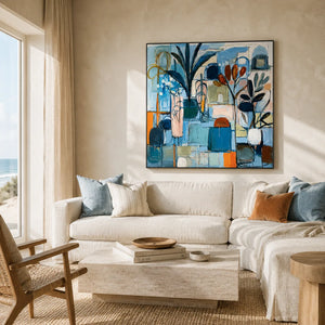 Blue Atelier Floral Wall Art styled in a modern living room | Oildeco