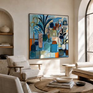 Blue Atelier Floral Wall Art displayed in a bright dining room | Oildeco