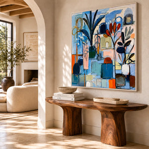 Blue Atelier Floral Wall Art styled in a contemporary entryway | Oildeco