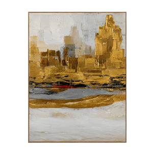 Golden Skyline above Gray and Ivory Layers Wall Art | OILDECO