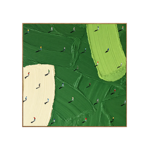 Scattered Golfers across Emerald and Cream Fields Wall Art | OILDECO
