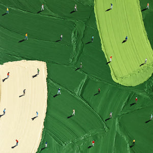 Scattered Golfers across Emerald and Cream Fields Wall Art artwork view | OILDECO