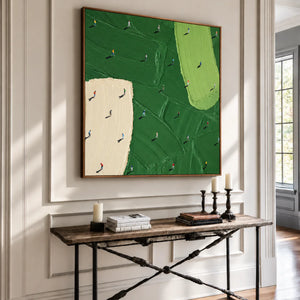 Scattered Golfers across Emerald and Cream Fields Wall Art styled interior scene 1 | OILDECO