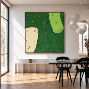 Scattered Golfers across Emerald and Cream Fields Wall Art styled interior scene 3 | OILDECO