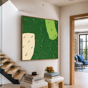 Scattered Golfers across Emerald and Cream Fields Wall Art styled interior scene 5 | OILDECO
