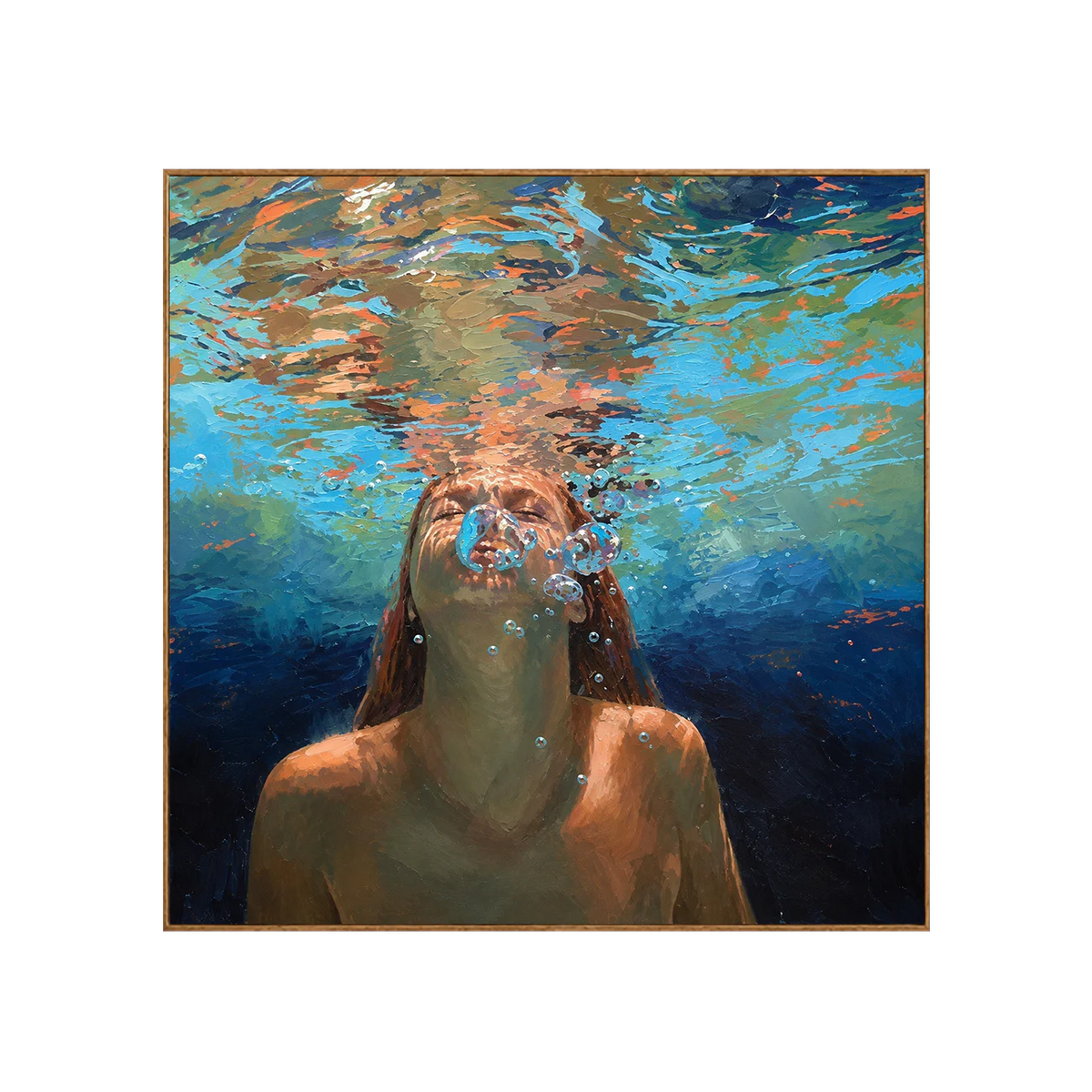 Underwater Swimmer beneath Golden Ripples Wall Art