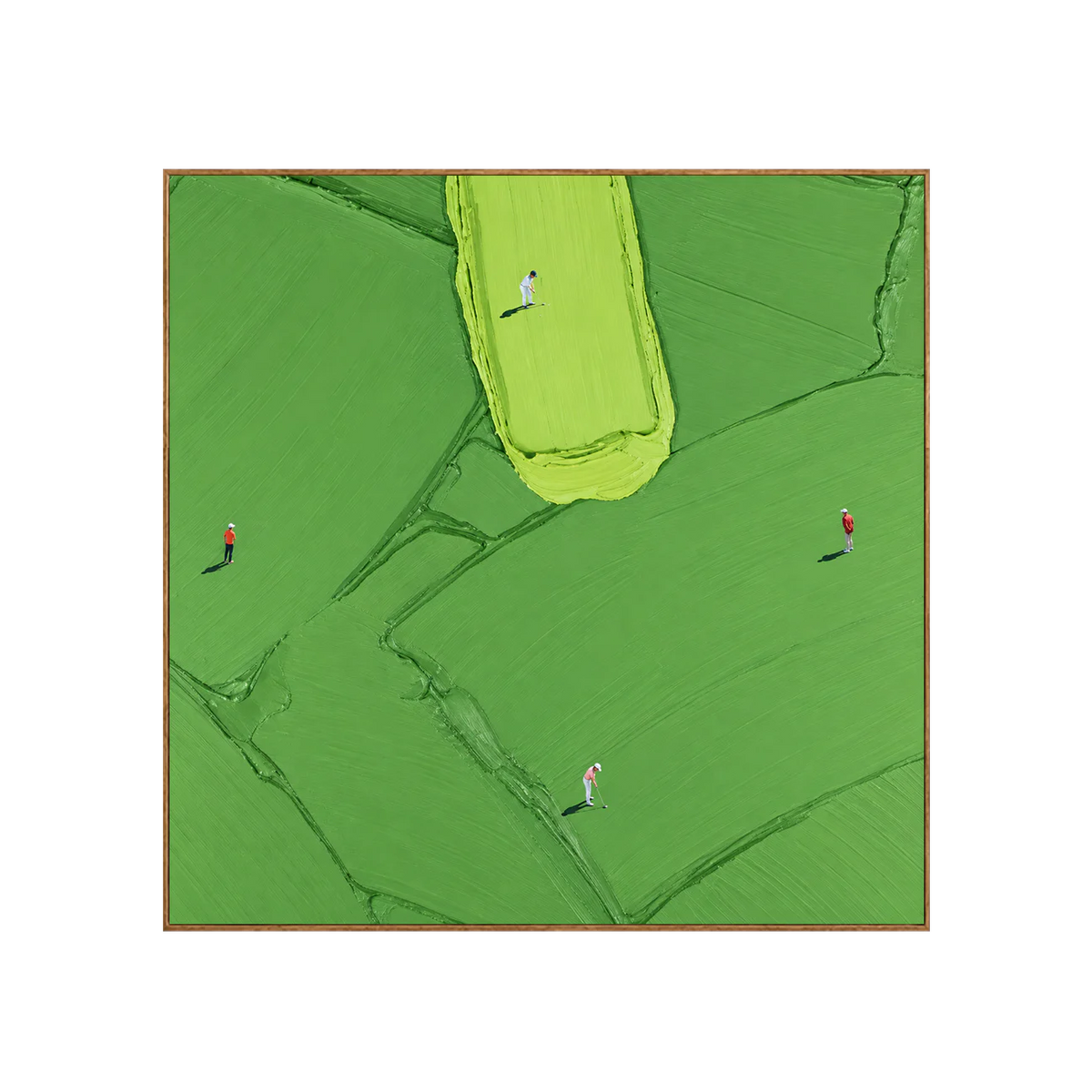 Four Golfers among Broad Green Brushstrokes Wall Art