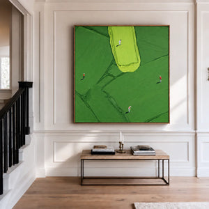 Four Golfers among Broad Green Brushstrokes Wall Art styled interior scene 2 | OILDECO