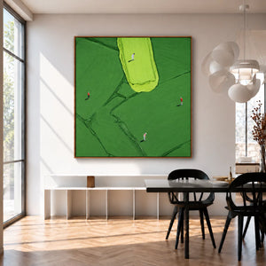 Four Golfers among Broad Green Brushstrokes Wall Art styled interior scene 3 | OILDECO
