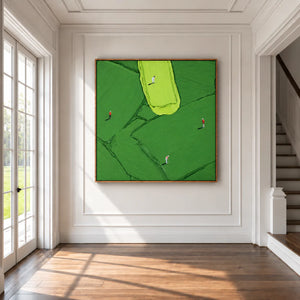 Four Golfers among Broad Green Brushstrokes Wall Art styled interior scene 4 | OILDECO