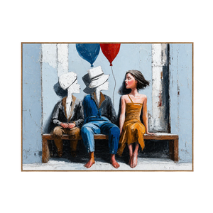 Bench Companions with Red and Blue Balloons Wall Art | OILDECO