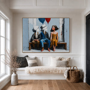 Bench Companions with Red and Blue Balloons Wall Art styled interior scene 5 | OILDECO