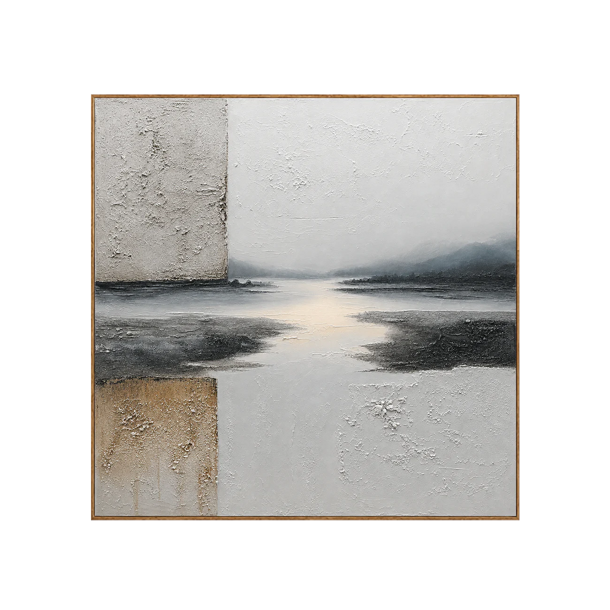 Quiet River Passage in Ivory and Charcoal Wall Art