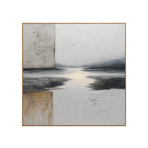 Quiet River Passage in Ivory and Charcoal Wall Art | OILDECO