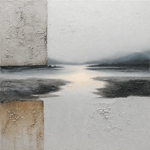 Quiet River Passage in Ivory and Charcoal Wall Art artwork view | OILDECO