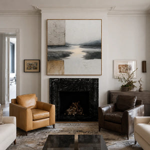 Quiet River Passage in Ivory and Charcoal Wall Art styled interior scene 1 | OILDECO