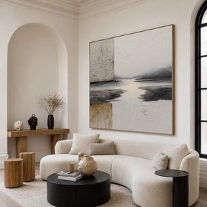 Quiet River Passage in Ivory and Charcoal Wall Art styled interior scene 5 | OILDECO