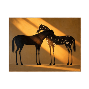 Two Horses in Amber Sunlight Wall Art | OILDECO