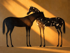 Two Horses in Amber Sunlight Wall Art artwork view | OILDECO