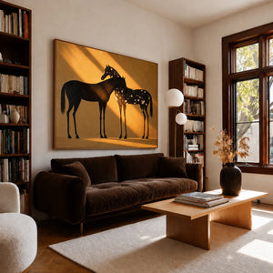 Two Horses in Amber Sunlight Wall Art styled interior scene 1 | OILDECO