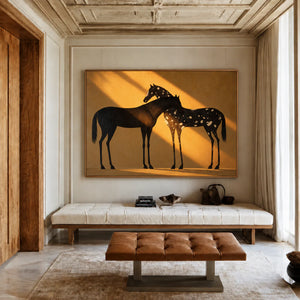 Two Horses in Amber Sunlight Wall Art styled interior scene 2 | OILDECO