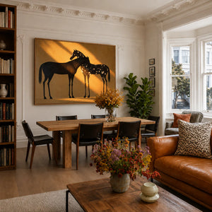 Two Horses in Amber Sunlight Wall Art styled interior scene 3 | OILDECO