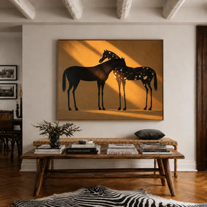 Two Horses in Amber Sunlight Wall Art styled interior scene 4 | OILDECO