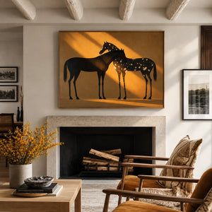 Two Horses in Amber Sunlight Wall Art styled interior scene 5 | OILDECO