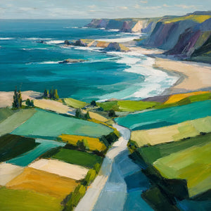 Original artwork view of Turquoise Cliffs Coastal Wall Art | Oildeco