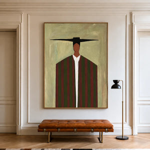 Wide Black Hat and Forest Stripes Portrait Wall Art styled interior scene 1 | OILDECO