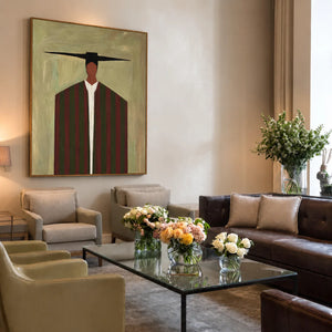 Wide Black Hat and Forest Stripes Portrait Wall Art styled interior scene 5 | OILDECO